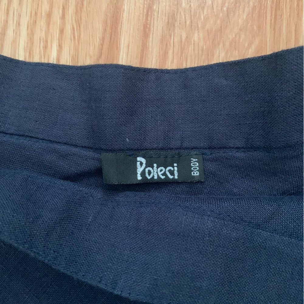 Poleci Navy Blue Linen A-line Button-up Skirt Size 28 - Picture 2 of 7